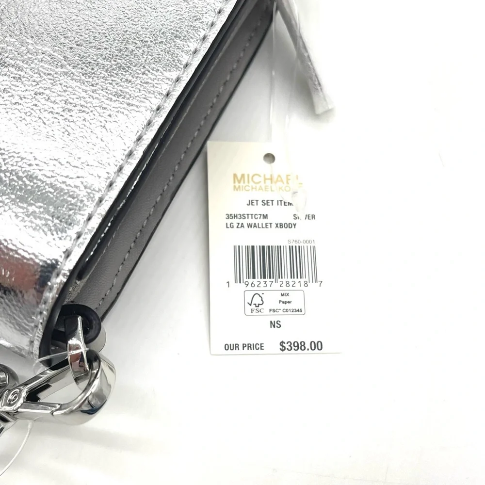 Michael Kors Large Zip Around Wallet Crossbody Bag Silver